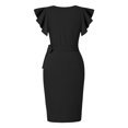 thumbnail image 4 of Robe Élégante Grande Taille pour Femmes Manches à Volants Col Cache-Cœur Légèrement Extensible Robe Portefeuille, 4 of 7