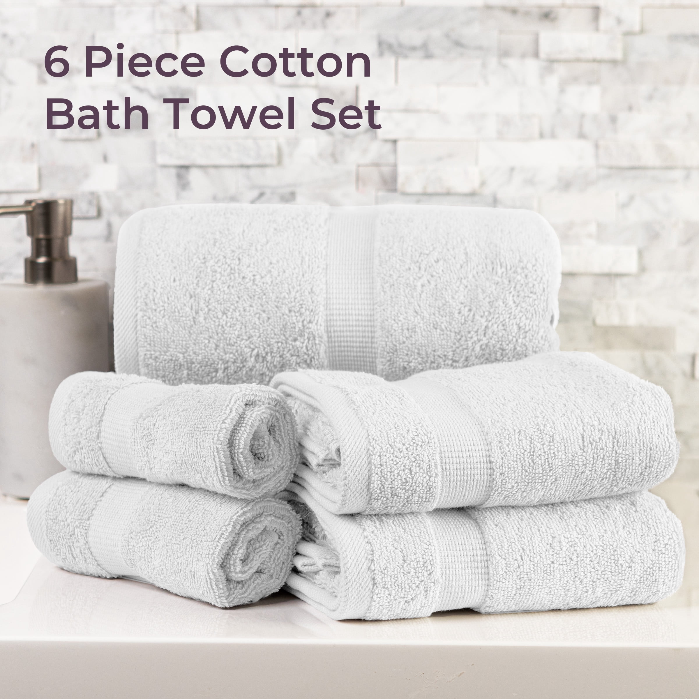 Lavish Home 6 Piece Cotton Towel Set with 2 Bath Sheets, 2 Hand Towels, and 2 Wash Cloths (White)