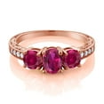 thumbnail image 2 of Gem Stone King 2.97 Ct Oval Red Created Ruby 18K Rose Gold Plated Silver Moissanite Ring (Size 5), 2 of 4