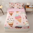 thumbnail image 2 of Manfei Ice Cream Cat Zipper Twin Comforter Sets with Fitted Sheet and 2 Pillowcases, Cartoon Love Heart Zipper Bedding Set, Pink, Pink Reversible, 4pcs, 2 of 7
