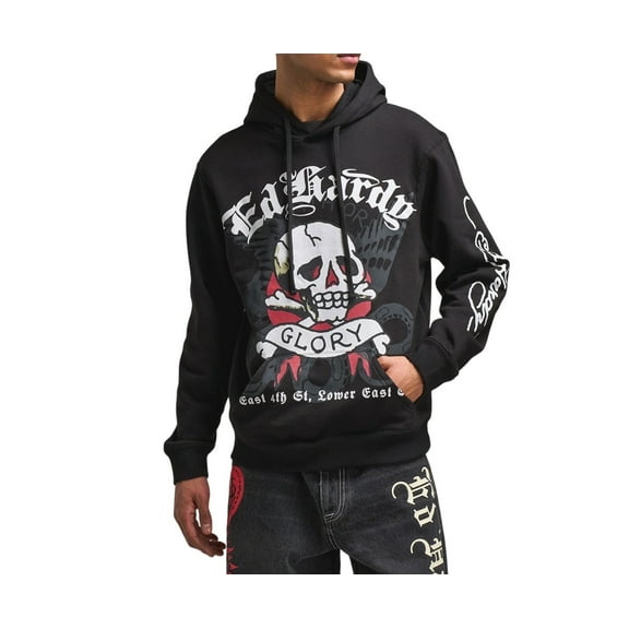 Ed Hardy Men's DG Skull Fleece Pullover Hoodie - EHM1300-74 (Black, S)