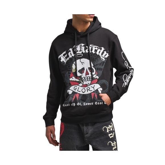 Ed Hardy Men's DG Skull Fleece Pullover Hoodie - EHM1300-74 (Black, S)