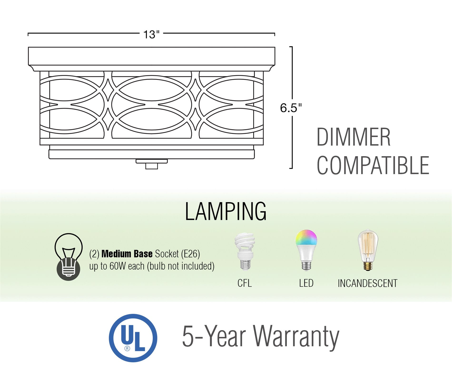 Kira Home Sienna 13" Lattice Drum Flush Mount, Silver Ceiling Light, White Linen Shade, Glass Diffuser, Brushed Nickel