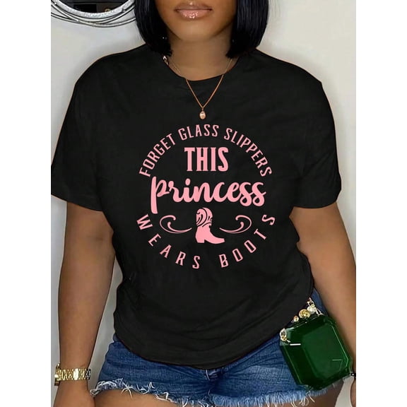 100% Cotton Princess Cowboy Boots Western Cowgirl Girls Gift T-Shirt Print Round Neck Cotton T-Shirt, Summer Women's Tops, gift