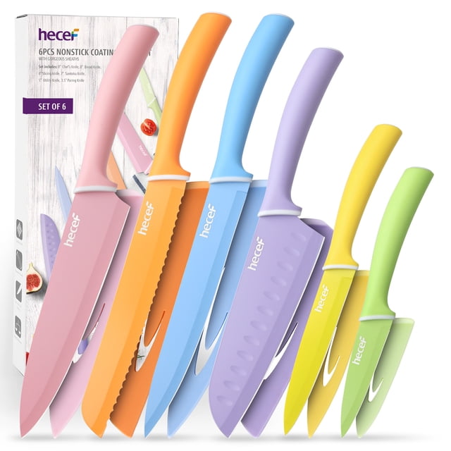 Juego de cuchillos de cocina Hecef de 6 piezas acero inoxidable con revestimiento colorido