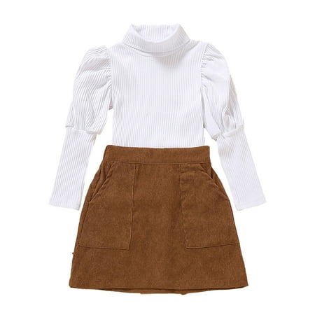 

Honeeladyy Winter Coats Newborn Baby Toddler Girls Suit Mid-high Collar Slim Long-sleeved Bottoming Shirt And Pleated Solid Color Skirt Two-piece Brown Sales Online