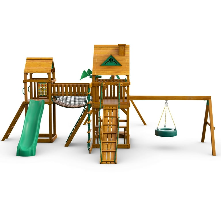 Gorilla Playsets Pioneer Peak Wooden Swing Set with Wood Roof
