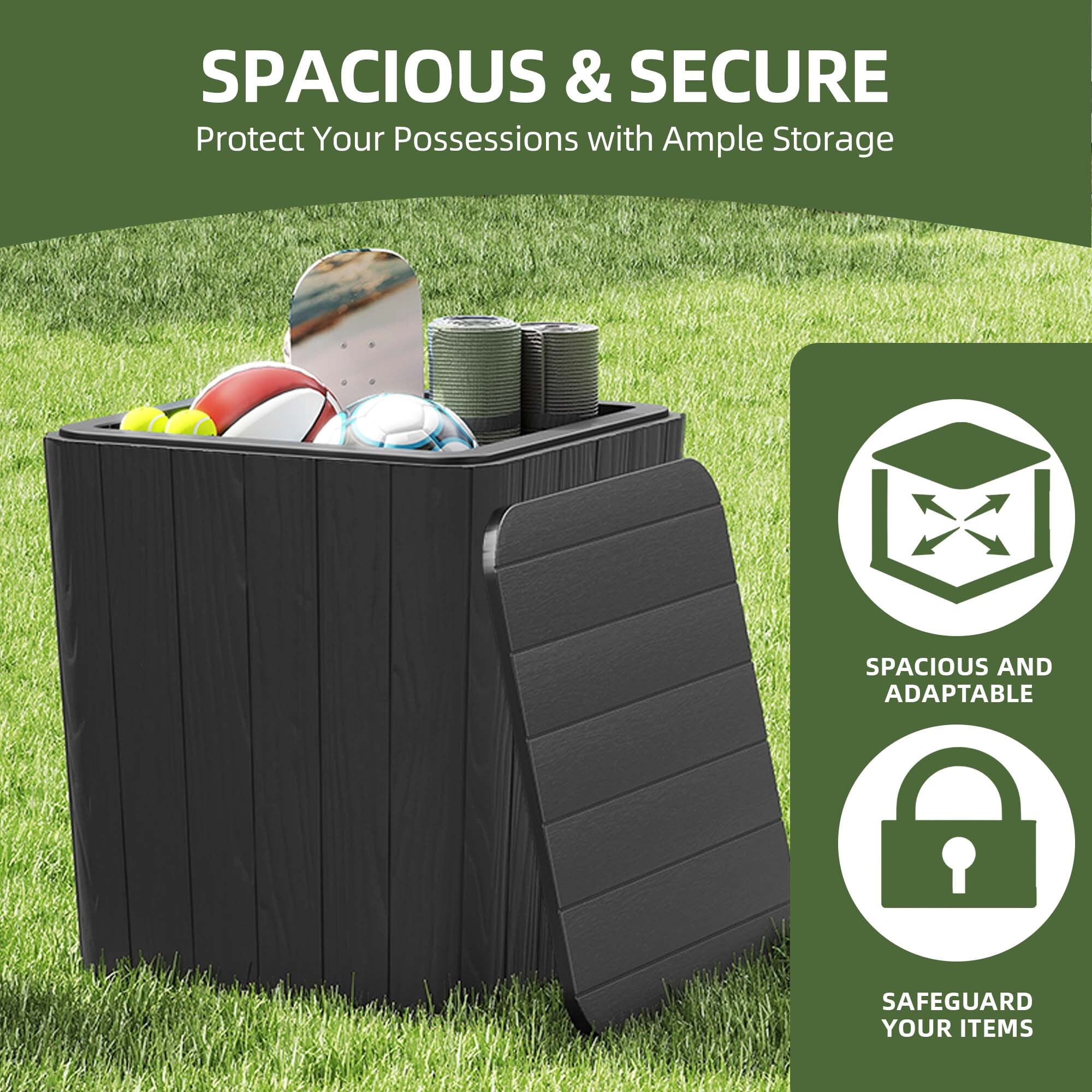 Uforic 11.5 Gallon Outdoor Resin Deck Box, Multifunctional Patio Side Table & Storage Container for Cushions & Outdoor Decor, Black