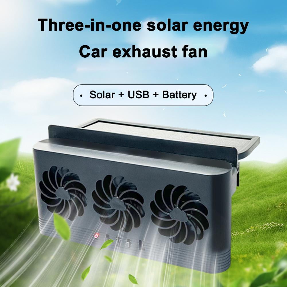KRONDO Solar Powered Car Exhaust Fan,Vehicle Purifier Cooling Amplifier Window Fans Ventilator Radiator,Solar Powered Car Radiator Cooling Fan with 3 Outlets