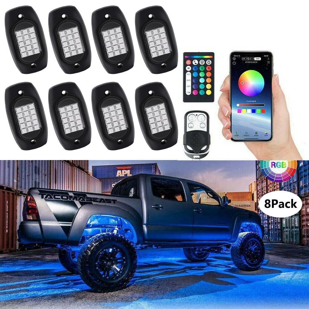 PVUEL 8PCS 12V LED Rock Lights Wireless APP Music Chasing Offroad