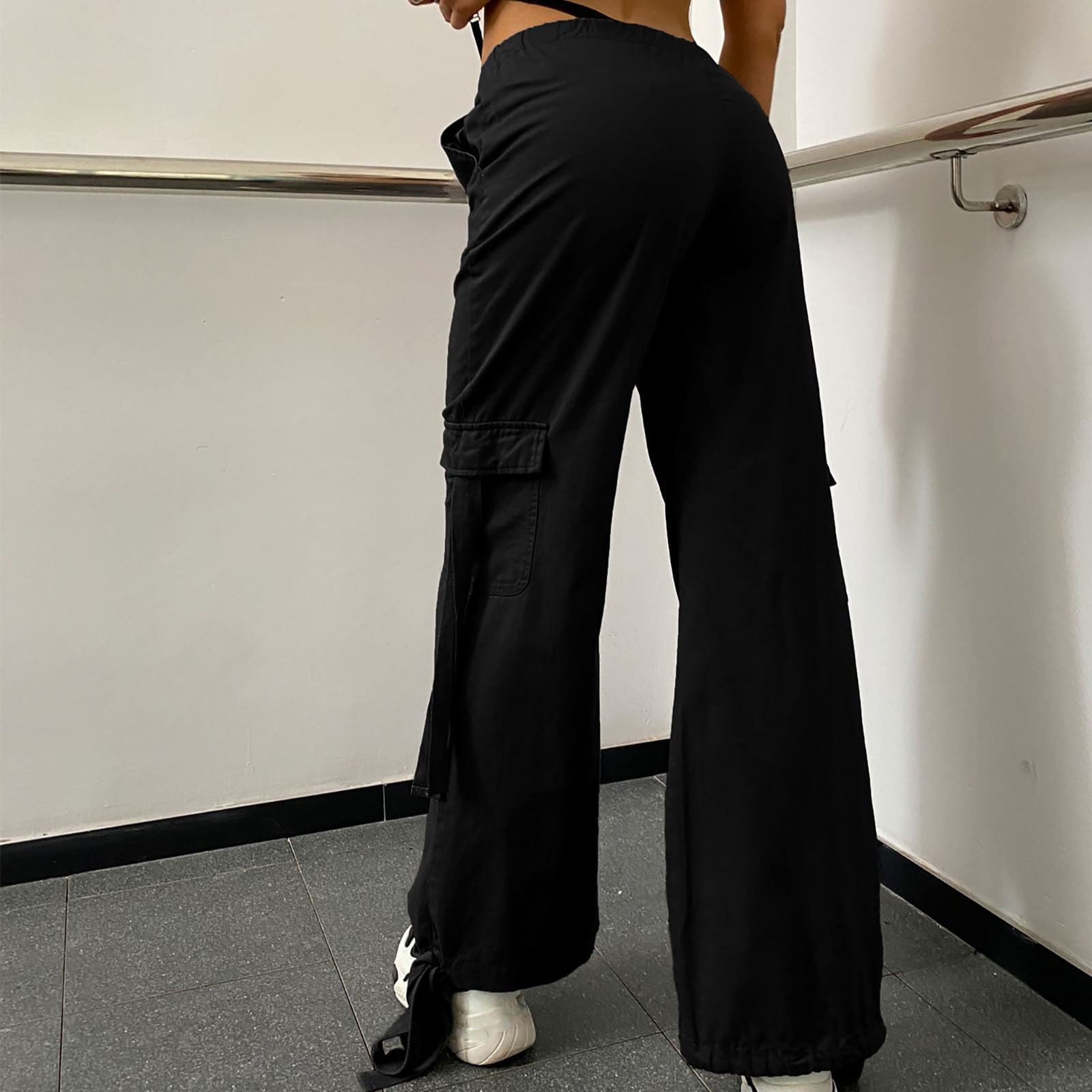 JWZUY Y2K Cargo Drawstring Wide Leg Pants for Women High Rise Straight  Cargo Pants Harajuku Vintage Grunge Streetwear Army Green XS 