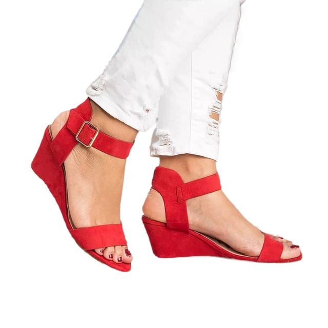 Sandalias Vestir Zapatos Casuales Cuña Correa Tobillo Punta Abierta para Mujer