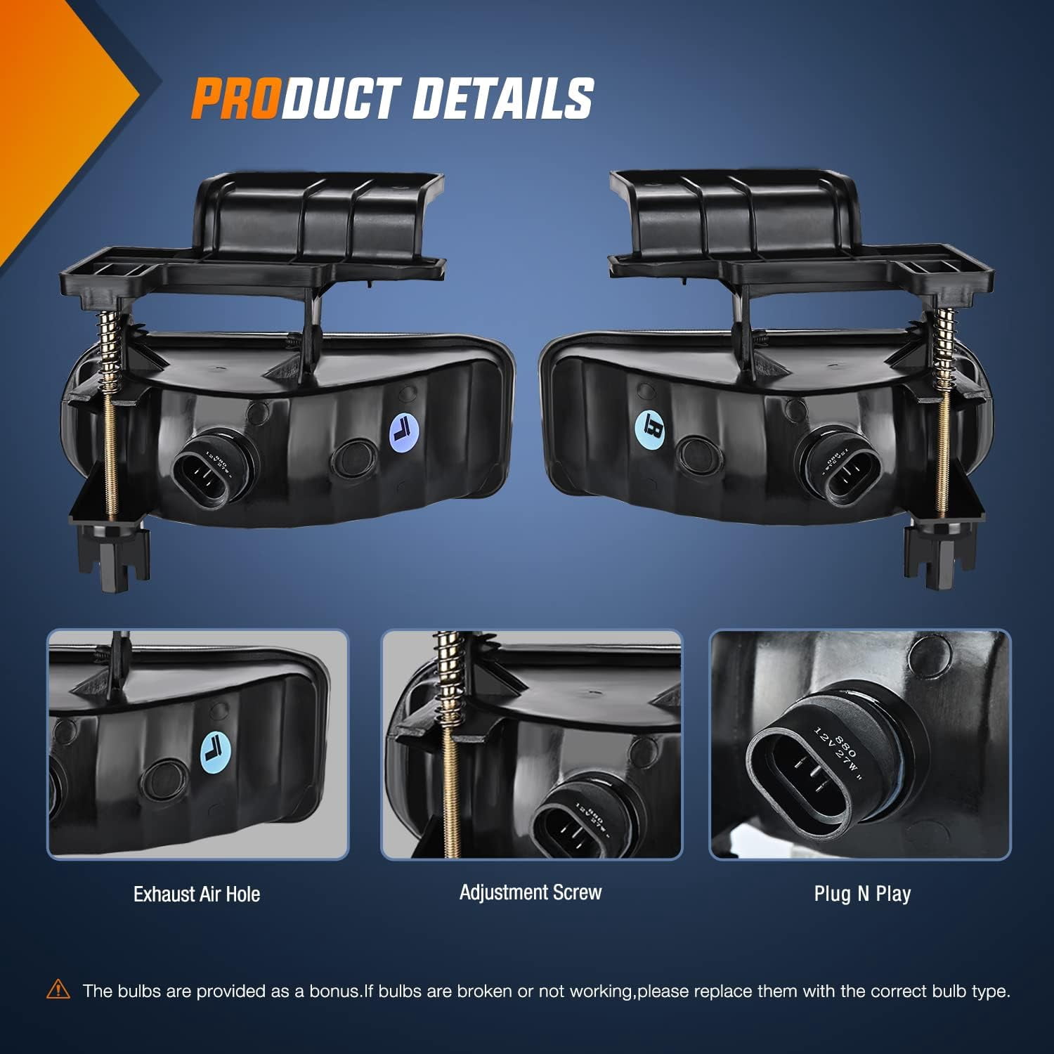 Nilight Fog Light Assembly for 1999-2002 Chevy Silverado & 2000-2006 Suburban Left/Right Amber Lens DOT Compliant