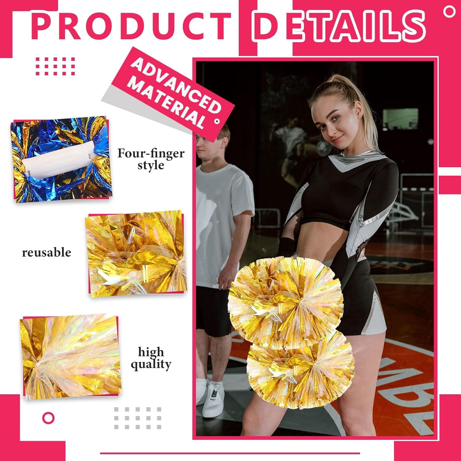8 Pack Cheerleading pom poms,Handheld Cheer pom poms, Sports Cheer Plastic Pom Poms Cheerleading for Sports Team Spirit Cheering (Colorful+Blue)