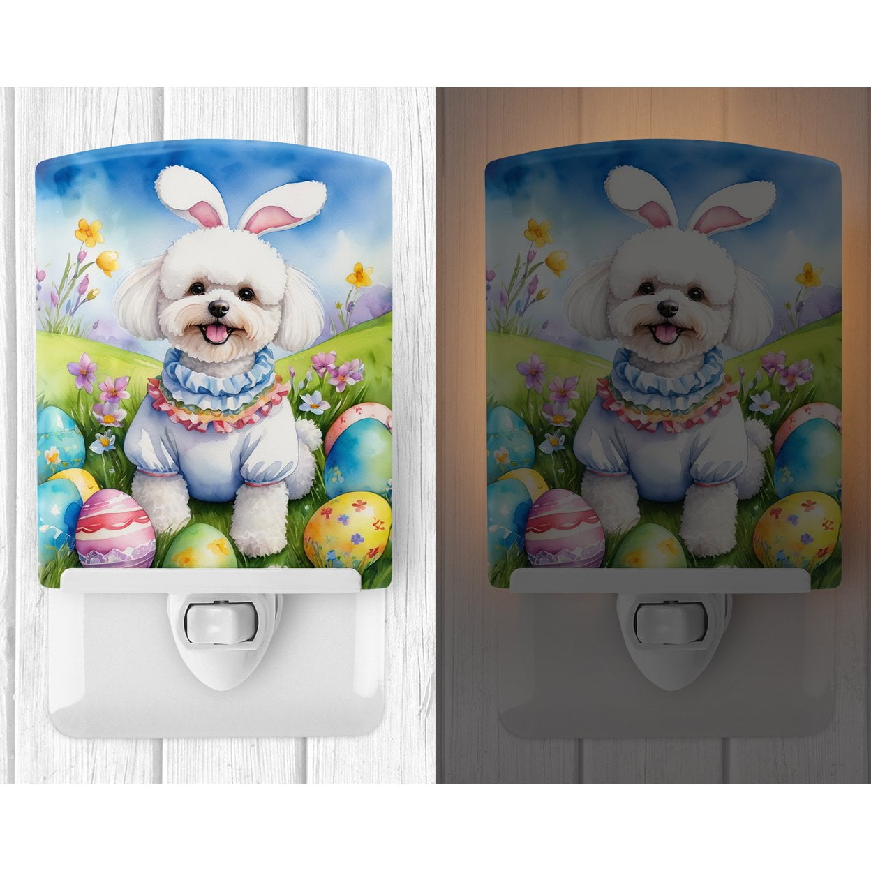 Bichon Frise Easter Egg Hunt Ceramic Night Light 4 in x 6 in