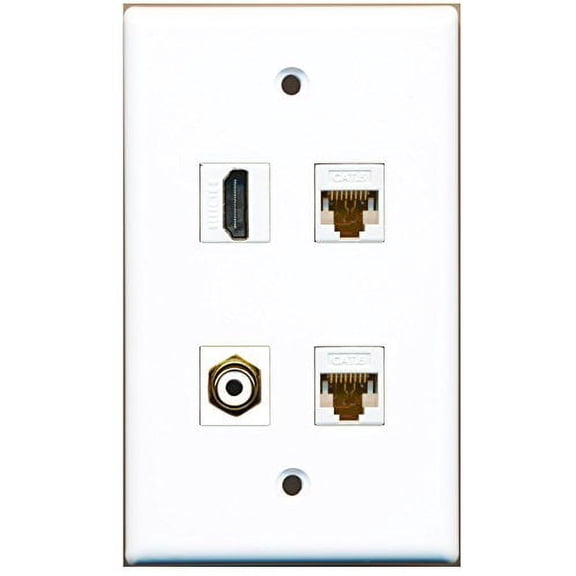 RiteAV - 1 Port HDMI 1 Port RCA White 2 Port Cat6 Ethernet White Wall Plate