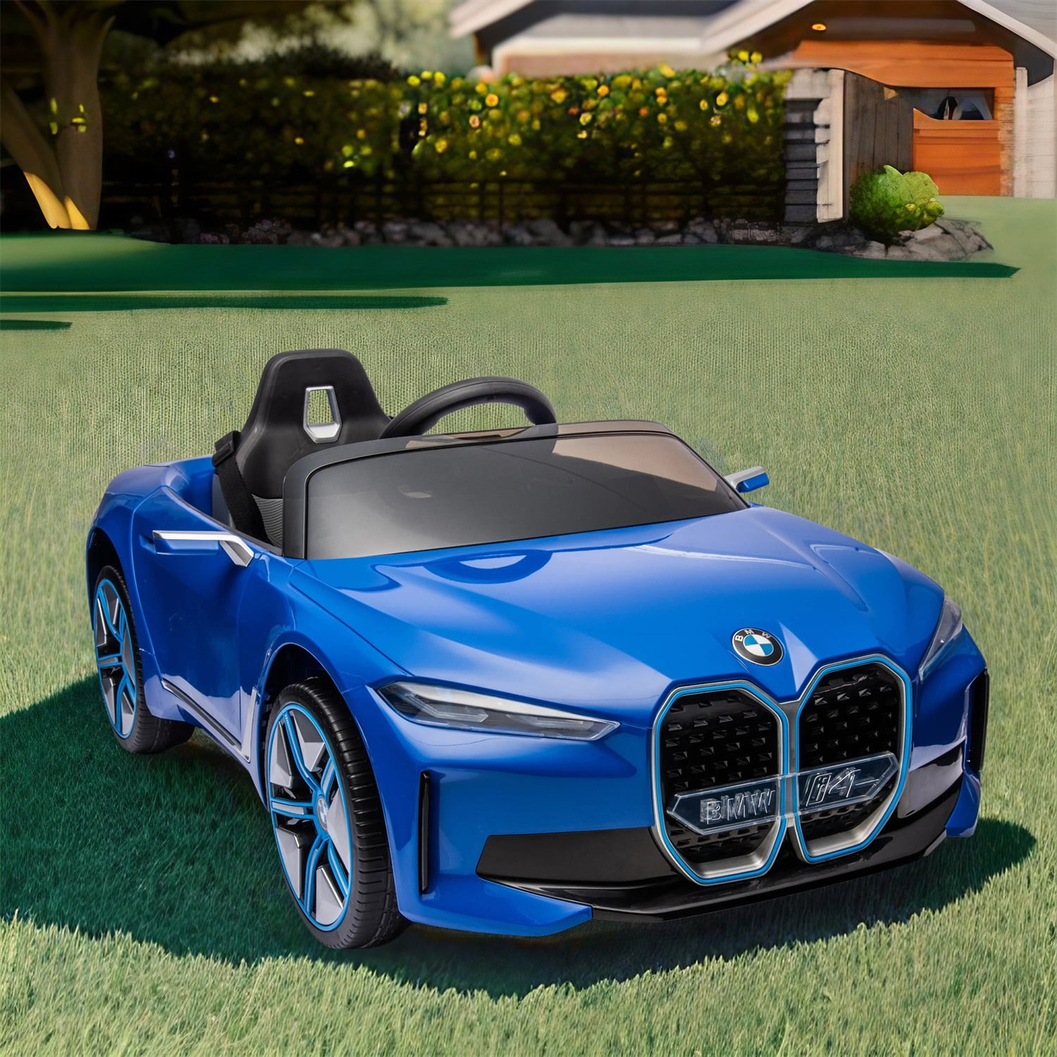 CIPACHO Licensed BMW I4, 12V Kids Ride On Car with 2.4G Parents Remote Control, Electric Kids Car with USB, MP3, Bluetooth, 3 Speed Adjustable, Blue