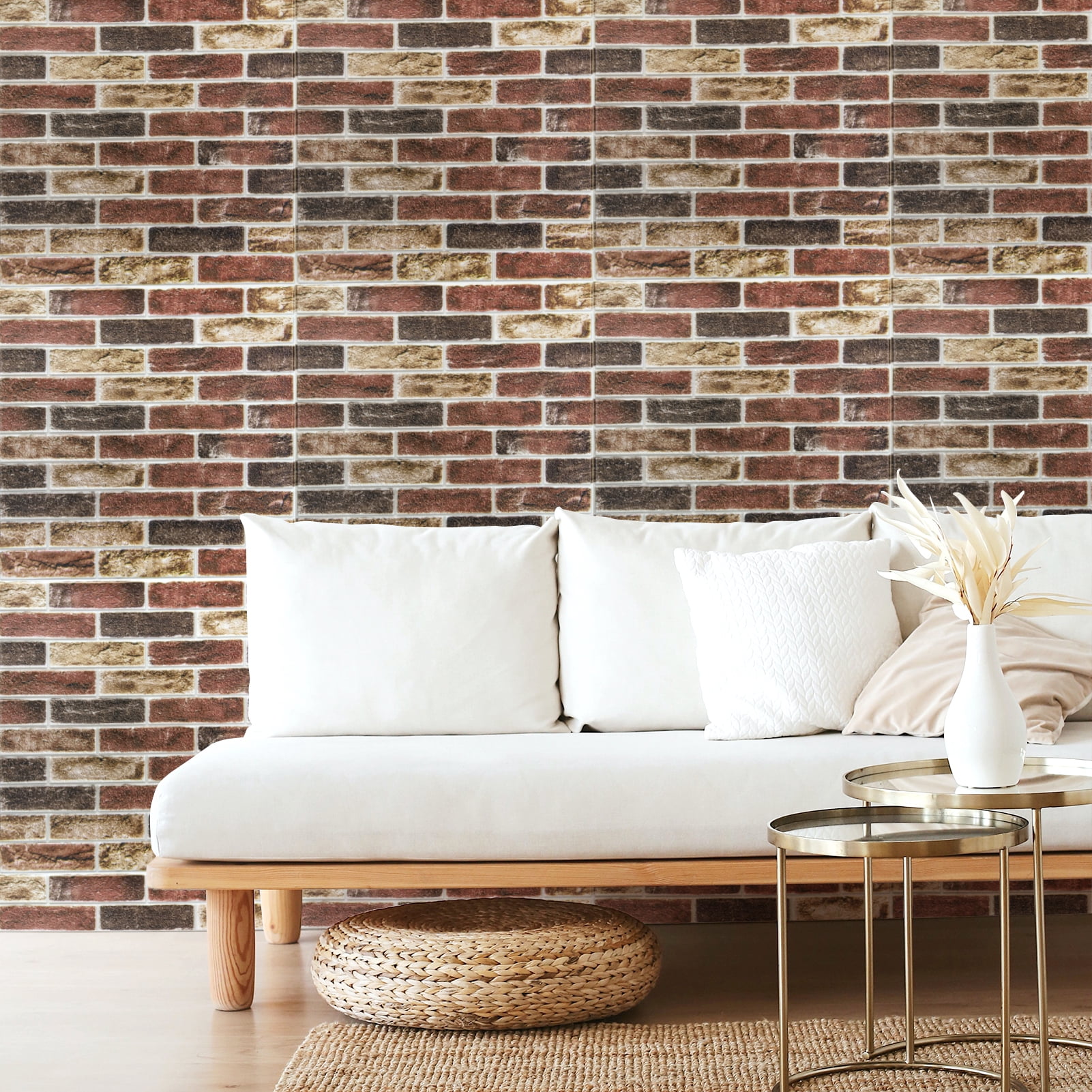 20-Pack 27.5''x27.5'' Peel and Stick Faux Brick 3D Wall Panels,Self Adhesive Foam Wallpaper for Bedroom,Kitchen,Red Brown