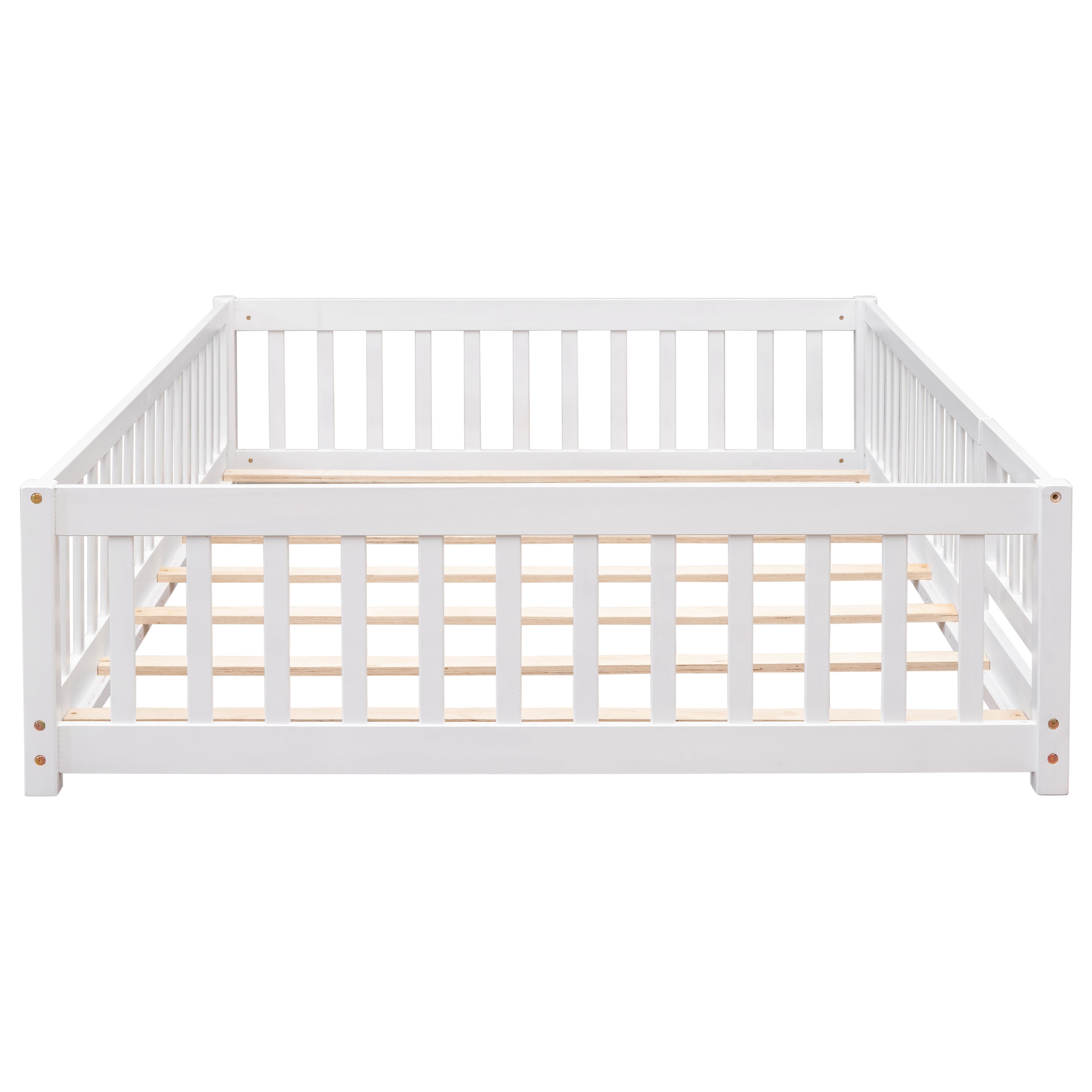 Miniyam Full Size Toddler Floor Bed with Fence, White
