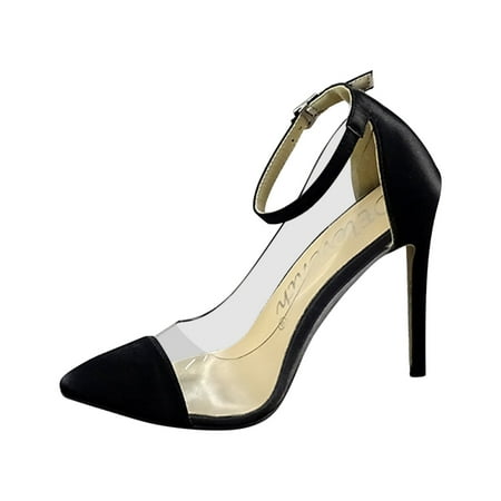 

Zanvin Women s Sandals Shoes on Clearance up to 30% off Women s Summer High Heels Elegant Stilettos Pointed Color Matching Transparent Ankle Strap Sandals Black 36