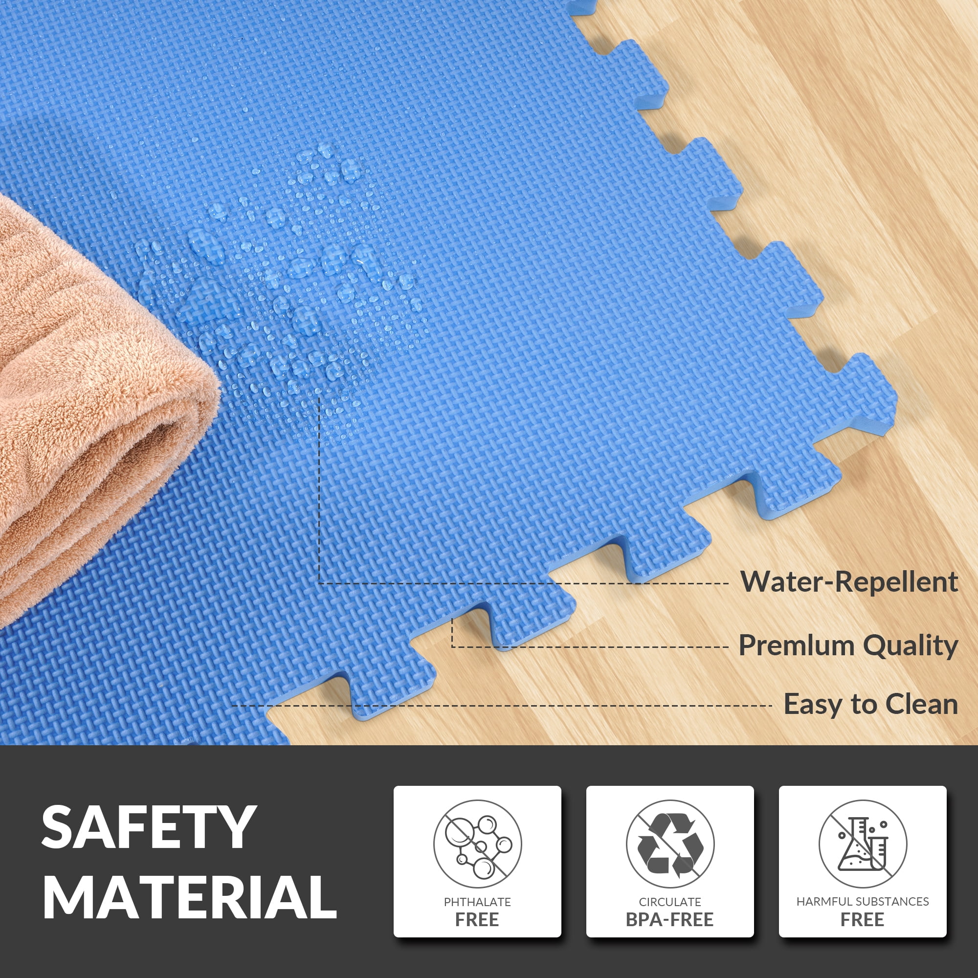 BalanceFrom EVA Foam Interlocking Floor Tiles, 63 × 63 cm, 1/2" 3/4" or 1" Thick, Anti-Slip Textured Mats in Multiple Colors, 6/12/24/36 Pack for Home Gym and Play Areas