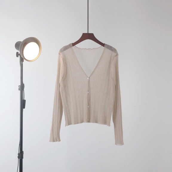 Vmvidoty Women's Long Sleeve Loose Cardigan Sweater Lightweight Open Front Dressy Causal Shrug Spring Fashion Beige L