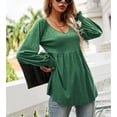 thumbnail image 2 of Blusa tipo túnica verde oscuro para mujer, acampanada e informal, ideal para otoño/invierno, talla XXL, blusa plisada con cuello en V y manga larga, 2 of 6