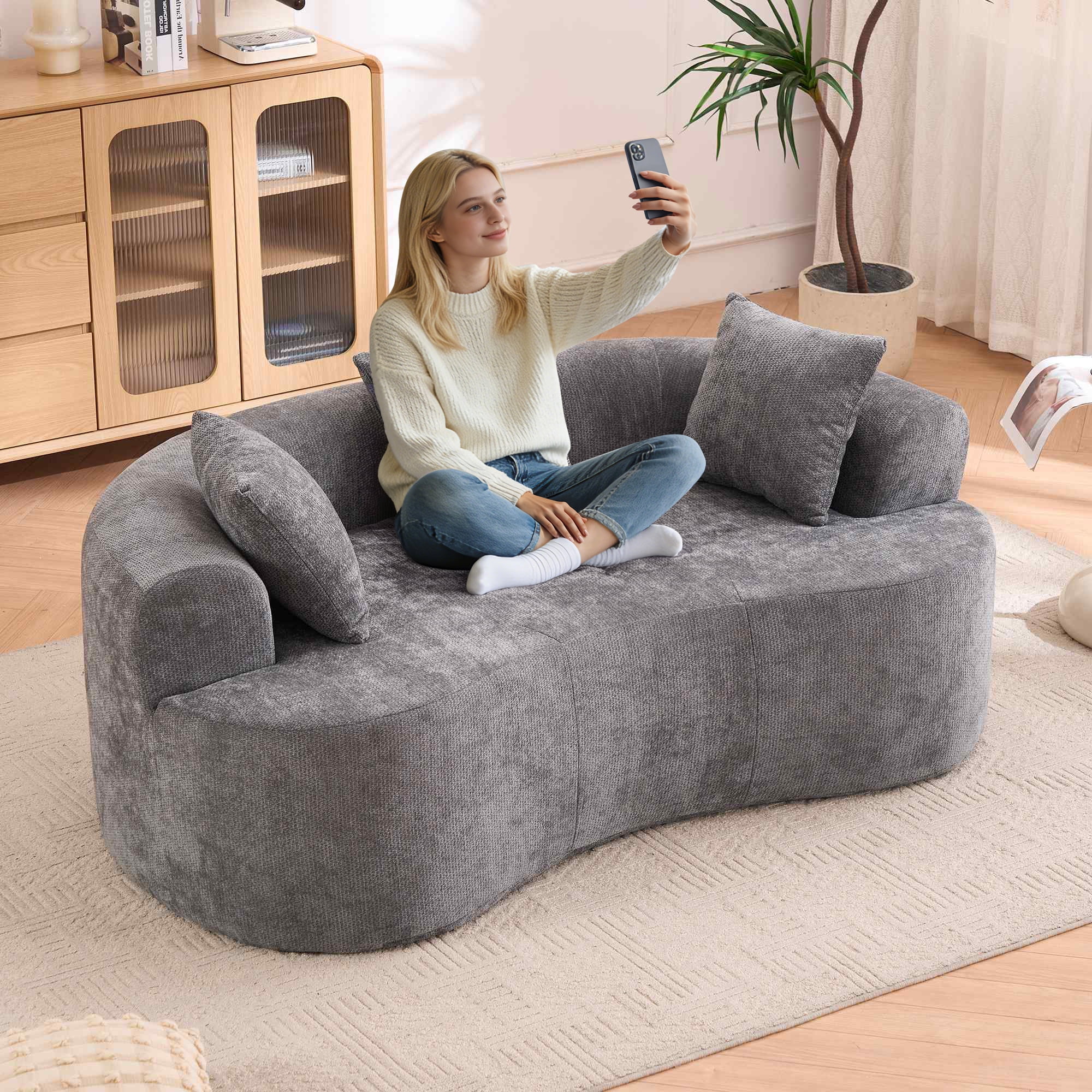 Timbernest 67" Boneless Cloud Sofa, Curved Sofa With Deep Seat, Modern Chenille Modular Sofa for Small Space, Gray