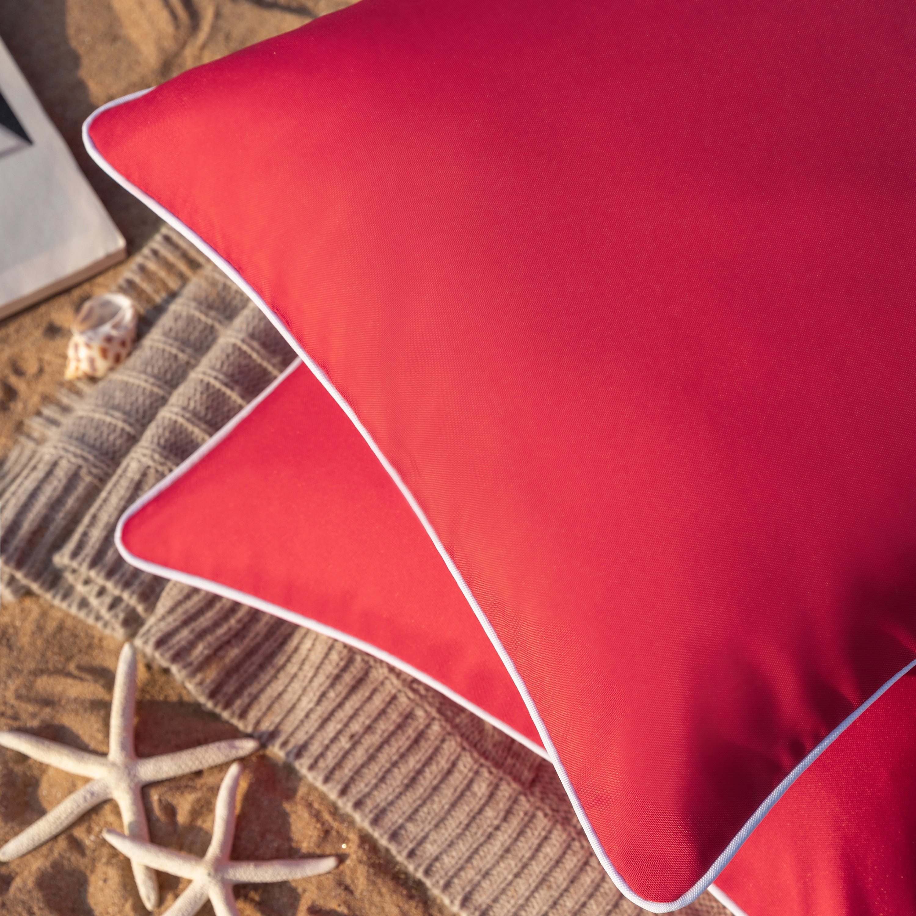 Phantoscope Outdoor Waterproof Decorative Throw Pillow for Patio, 18" x 18", Red, 2 Pack