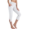thumbnail image 6 of Costeam Womens High Waist Capri Leggings with Side Pockets Split Hem Slim Fit Solid Color Stretchy Casual Cropped Yoga Pants, 6 of 9