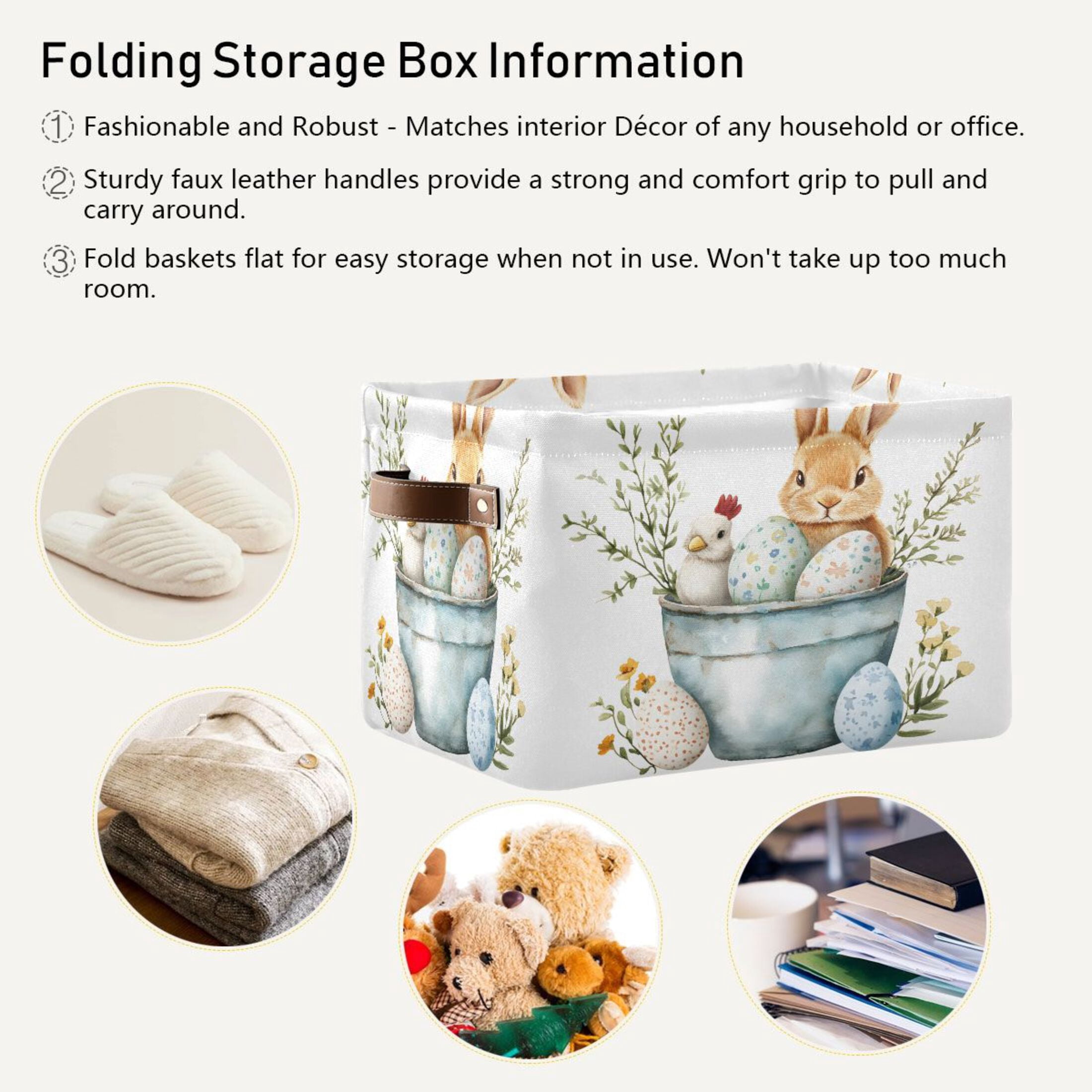 Ryvnso Easter Rabbit Egg Storage Basket Large Bin Foldable Boxes Toys Organizer 14.2x10.2x8.3in 2 PCs