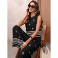 thumbnail image 5 of Women 2 Piece Outfits Summer Vintage Print Sleeveless Top & Wide Leg Pants Beach Outfits Black S, 5 of 9