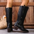 thumbnail image 4 of Dakaela Knee High Boots Women Chunky Heel Wide Calf Riding Fall Boots Buckles Vintage Western Cowboy Cowgirl Boot Black 8, 4 of 8