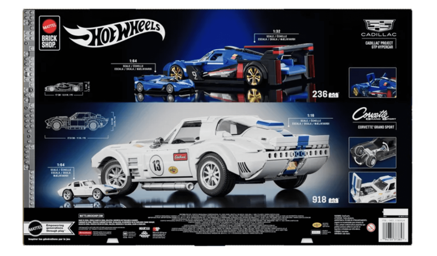 Mattel Brick Shop Hot Wheels Cadillac GTP & Corvette Bundle