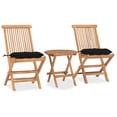 thumbnail image 1 of Juego de comedor para jardín VidaXL, plegable, 3 piezas, madera de teca con cojines, 1 of 9
