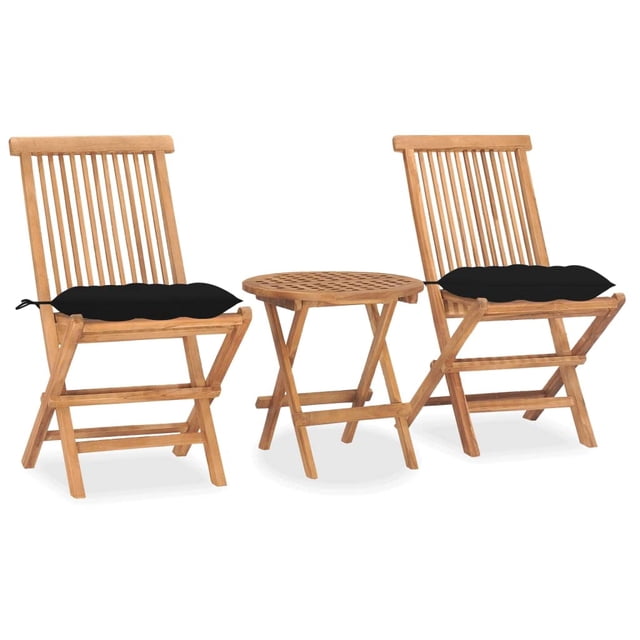 Juego de comedor para jardín VidaXL, plegable, 3 piezas, madera de teca con cojines