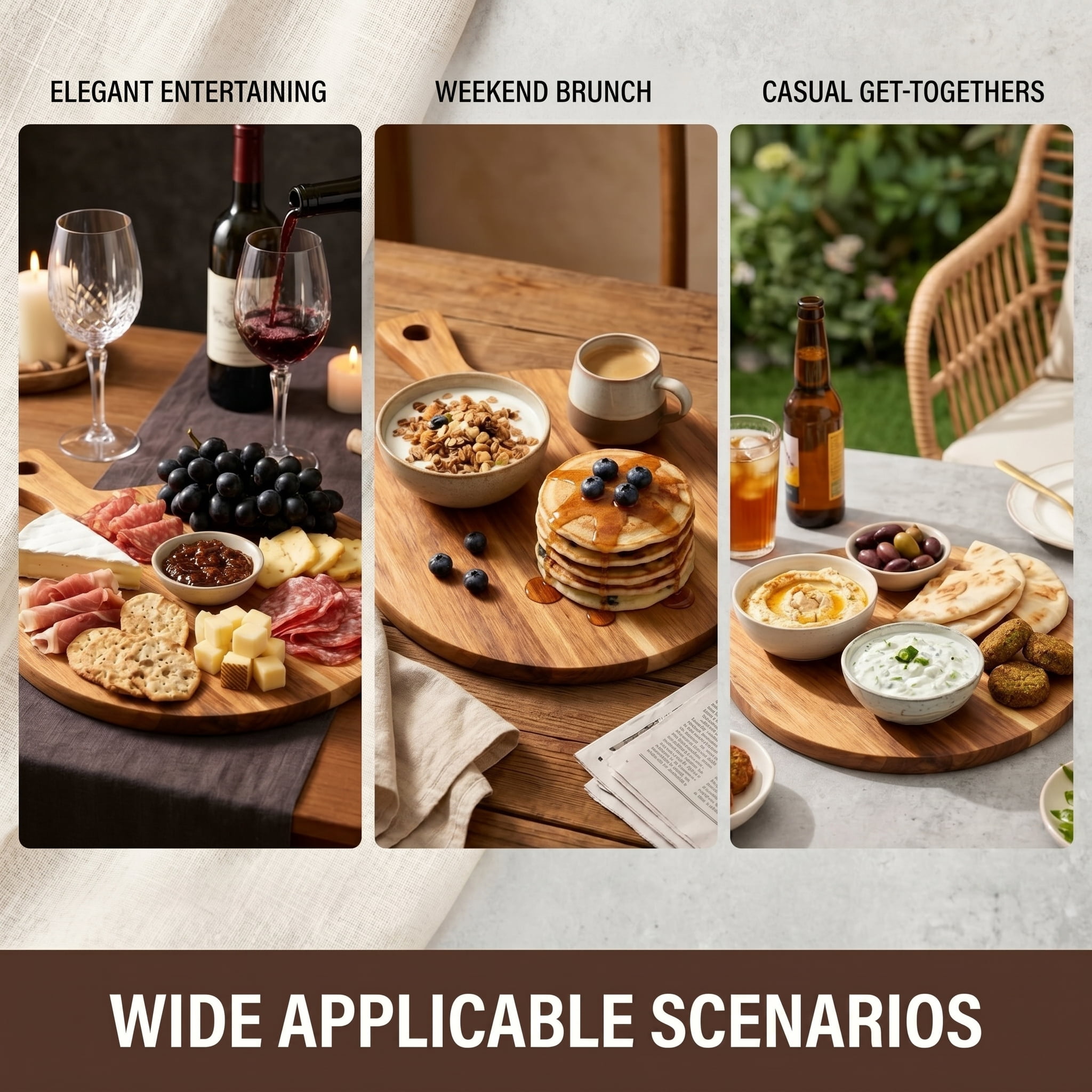 Acacia Wood Charcuterie Board, 12 Inch Round Tray with Handle, Multipurpose Acacia Wood Cutting Board for Cheese, Bread, Meat and Pizza Serving