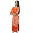 thumbnail image 3 of Bimba Womens Orange Printed Rayon Kurti Straight Ladies Kurta 3/4 Sleeve Clothing, 3 of 6
