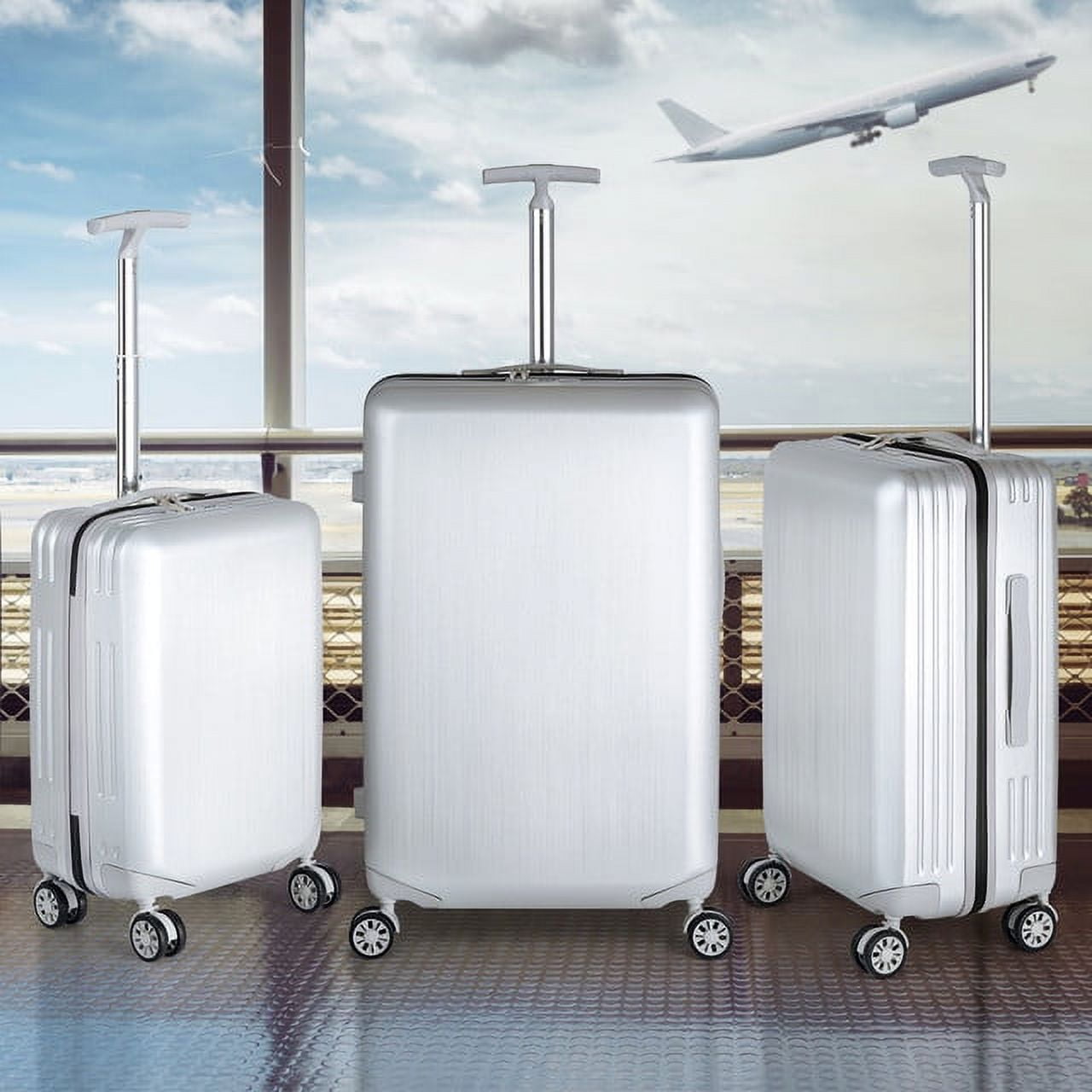 Hikolayae Mesa Collection Hardside Spinner Luggage Sets in Silver, 3 Piece - TSA Lock