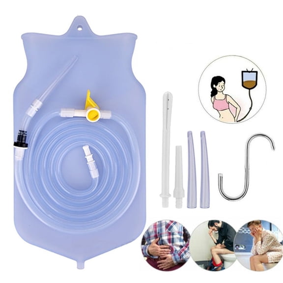 Enema Bag Kit Non-Toxic Silicone–2L Reusable Colonic Kit–Long Silicone Hose–Controlled Water Flow–for Colon Detox Cleanse Enemas