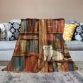 thumbnail image 2 of Orinice  Cat Soft Flannel Fleece Throw Blanket, Nerd Book Lover Kitty Sleeping Over Bookshelf Library Academics Feline Boho Design, Cozy Plush for Indoor and Outdoor Use, 40x50in, 2 of 6