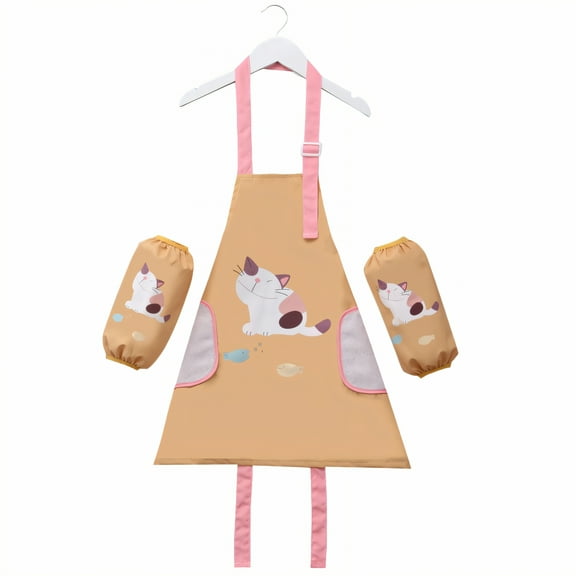 AUQ Kids Apron,Synthetic Polyester Fabric Toddler Apron,Double-Sided Coating Kids Aprons for Cooking,S
