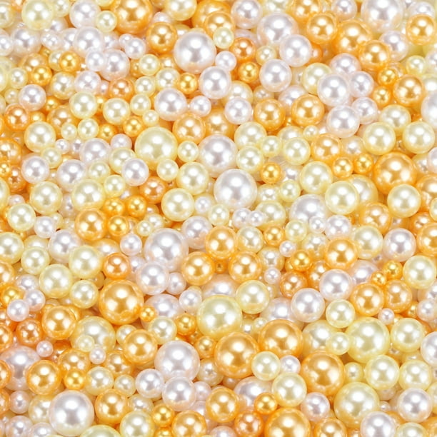 Uxcell 900Pcs Perla Falsa para Manualidades, Perlas Redondas ABS Sin Agujero de 3-8mm para Rellenos de Jarrones, Champagne Gold/White/Yellow