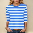 thumbnail image 2 of felwors 3/4 Sleeve Shirts for Women Spring Striped Crewneck Business Casual Tops Loose Three Quarter Length Work Blouses (Blue, M), 2 of 5