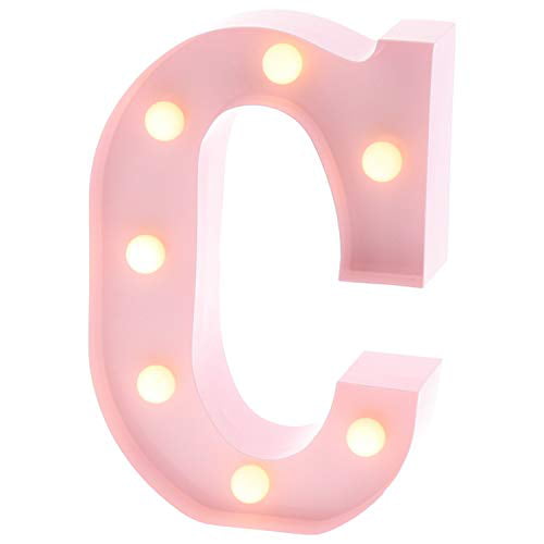 Home and Event Decoration 9” Baby Pink Barnyard Designs Metal Marquee Letter K Light Up Wall Initial Nursery Letter 