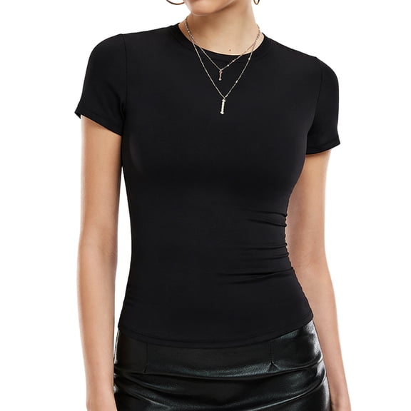 Women'S Cotton-Blend Crewneck Workout Tops - Athletic Casual Short Sleeve Shirts Quick Dry Black S