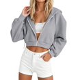 thumbnail image 4 of Helii Zip Up Hoodie Women's Cropped Sweatshirt Oversized Long Sleeve Workout Casual Drawstring Track Jacket with Pockets Soft Stretchy High Waist Streetwear Fall Winter Outfits 4 Colors, 4 of 7