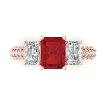 3.61 ctw 3 Stone Anniversary Ring for Women | Emerald Cut Simulated Ruby | Hyperallergenic Solid 18K Rose Gold
