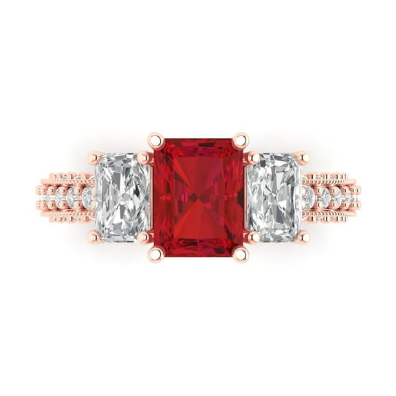 Clara Pucci 14K Rose Gold 3.61ct Ruby Three-Stone Ring for Women
