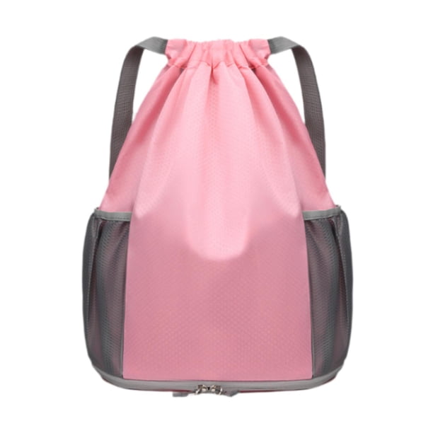 Mochila con cordón para natación, ligera y ajustable, con bolsillo para artículos húmedos. Rosa